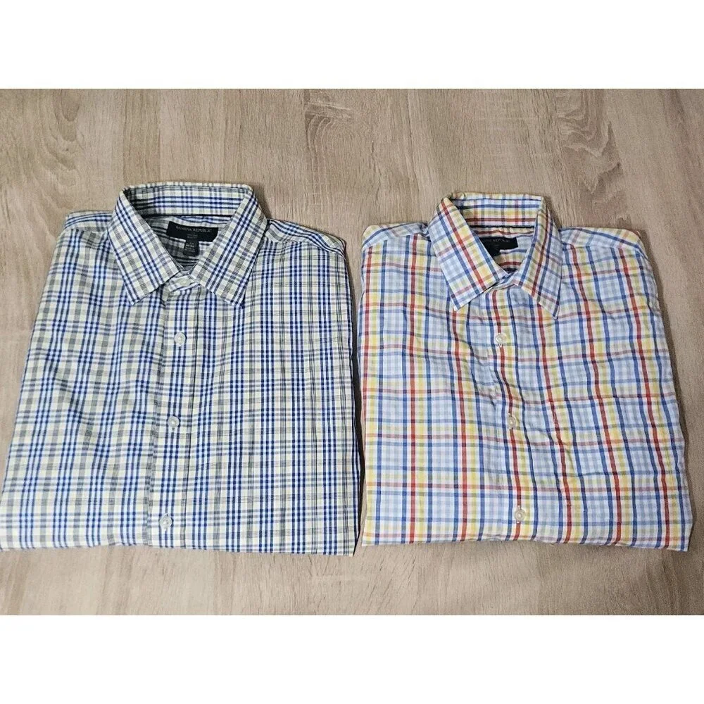 Lot Of 2 Mens Size M Banana Republic Non Iron Slim Fit Button Up Shirts Colorful